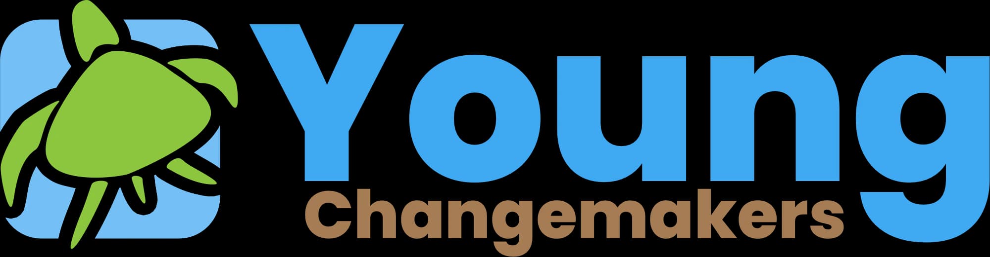 Young Changemaker's logo - green turtle on a blue background